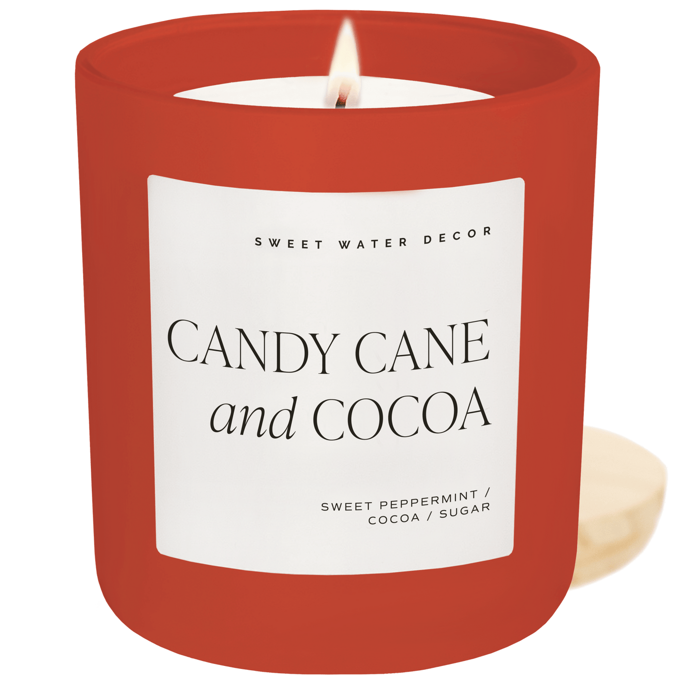 Candy Cane and Cocoa Soy Candle - Red Matte Jar - 15 oz (Hot Cocoa and Peppermint) - Sweet Water Decor - Candles