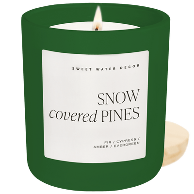 Snow Covered Pines Soy Candle - Green Matte Jar - 15 oz (Fraser Fir) - Sweet Water Decor - Candles