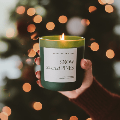 Snow Covered Pines Soy Candle - Green Matte Jar - 15 oz (Fraser Fir) - Sweet Water Decor - Candles