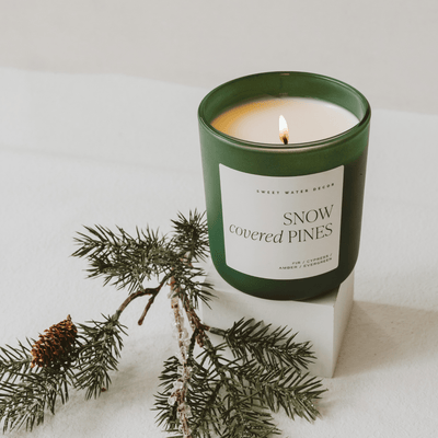 Snow Covered Pines Soy Candle - Green Matte Jar - 15 oz (Fraser Fir) - Sweet Water Decor - Candles