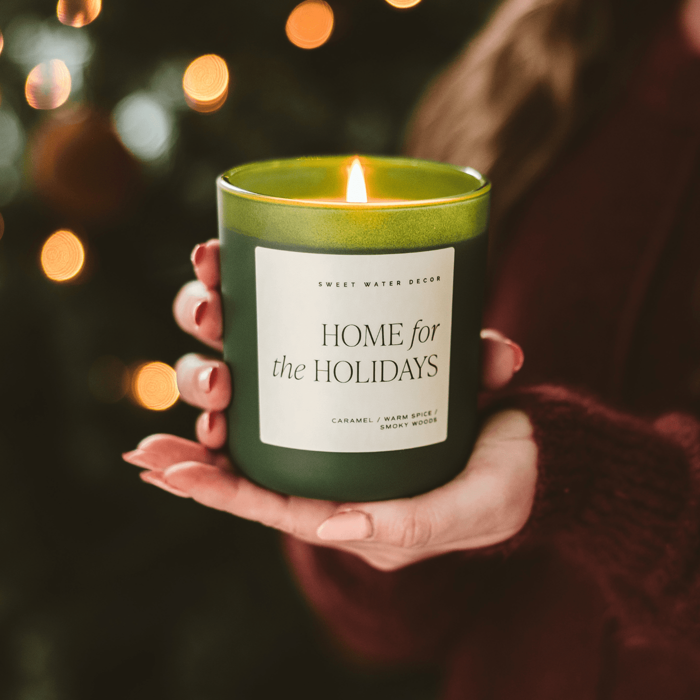 Home for the Holidays Soy Candle - Green Matte Jar - 15 oz (Flannel) - Sweet Water Decor - Candles