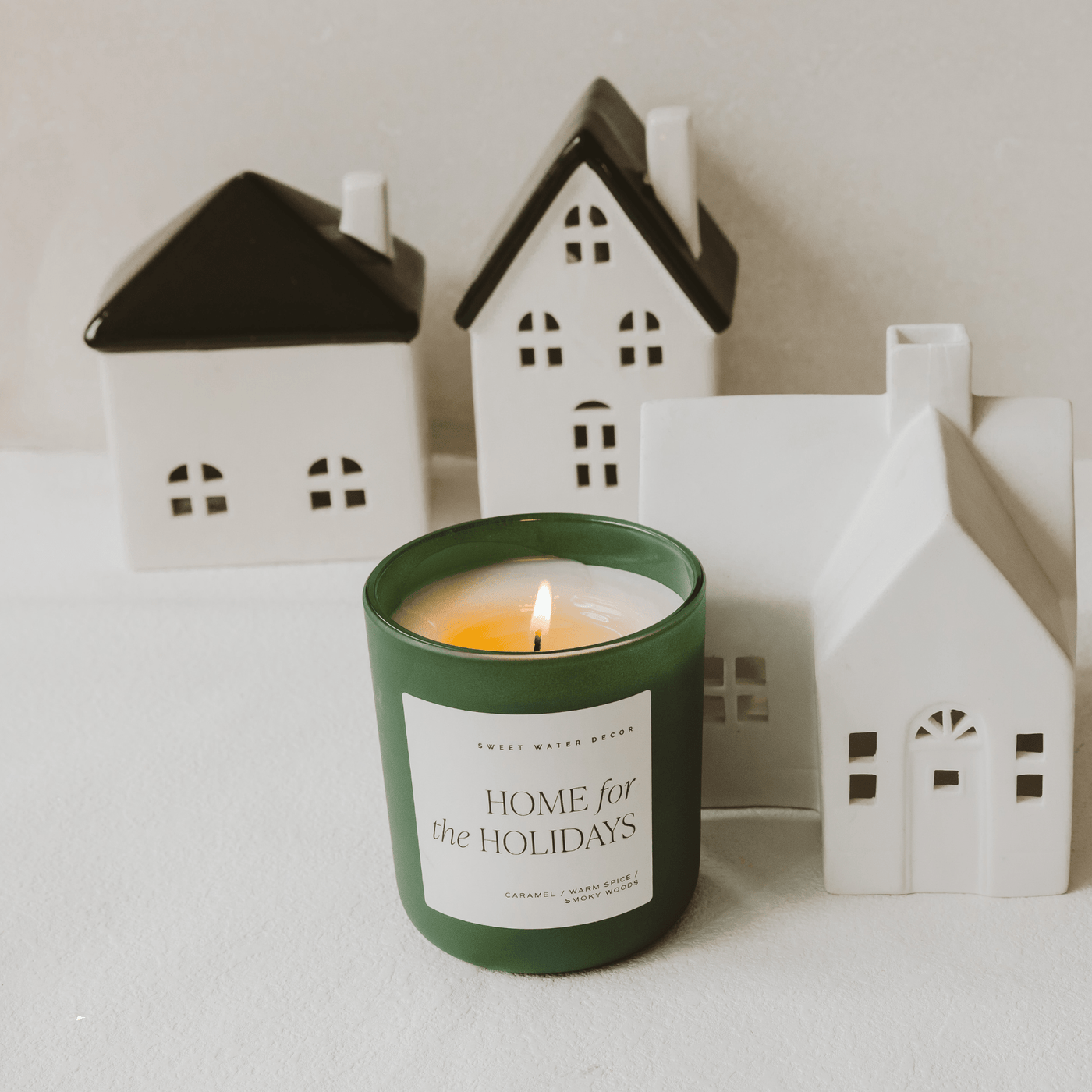 Home for the Holidays Soy Candle - Green Matte Jar - 15 oz (Flannel) - Sweet Water Decor - Candles