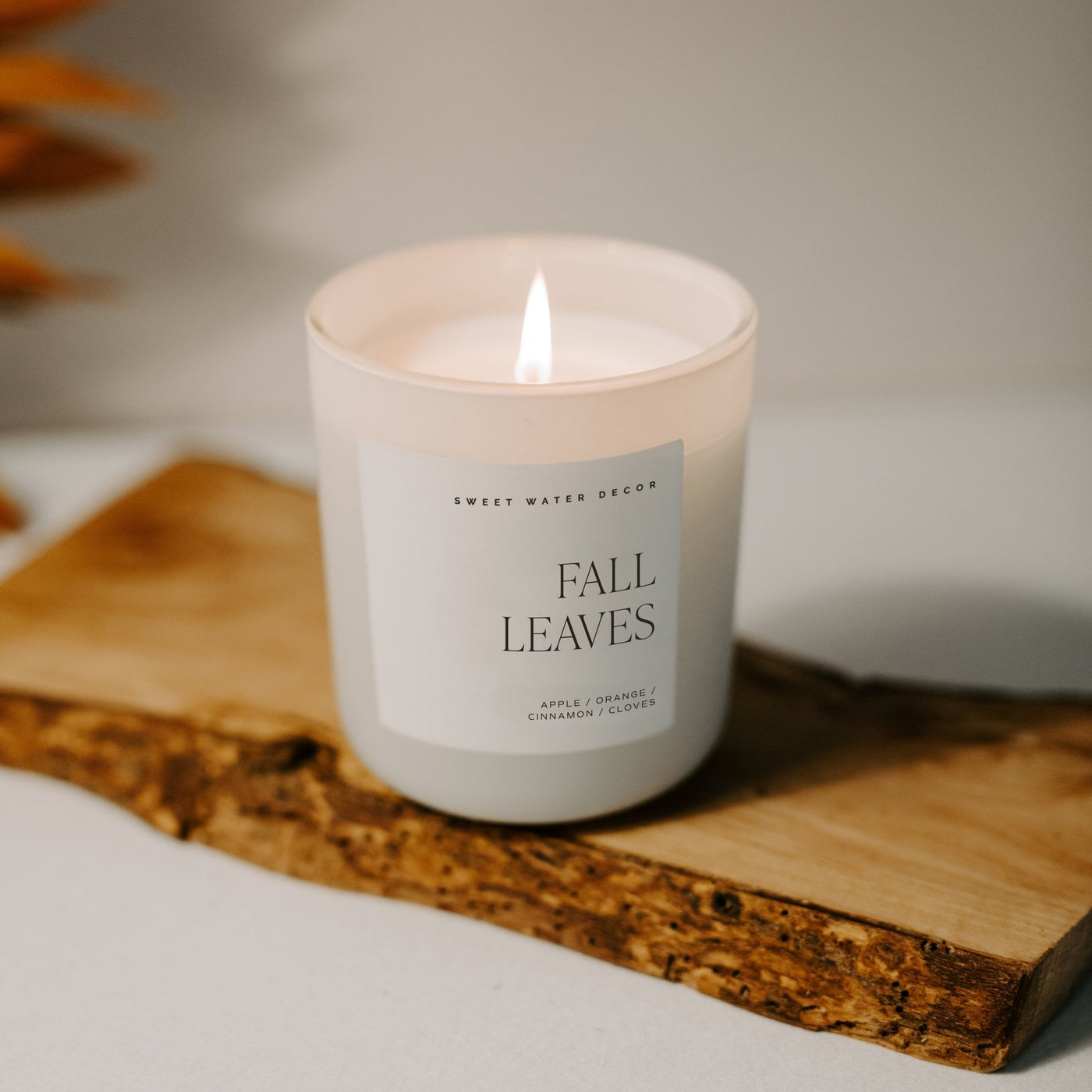 Fall Leaves Soy Candle - Tan Matte Jar - 15 oz - Sweet Water Decor - Candles