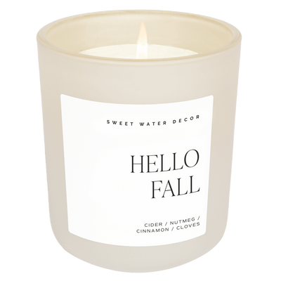 Hello Fall Soy Candle - Tan Matte Jar - 15 oz - Sweet Water Decor - Candles