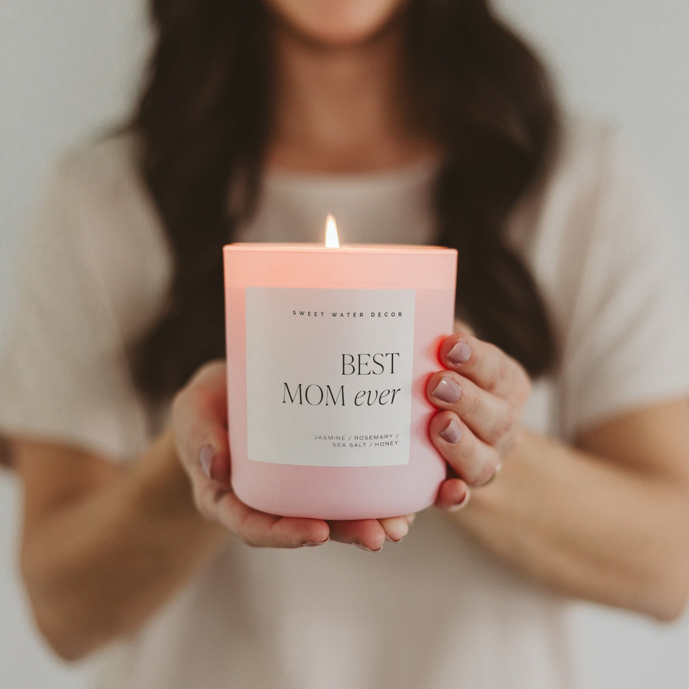 Best Mom Ever Soy Candle - Pink Matte Jar - 15 oz (Wildflowers and Salt) - Sweet Water Decor - Candles