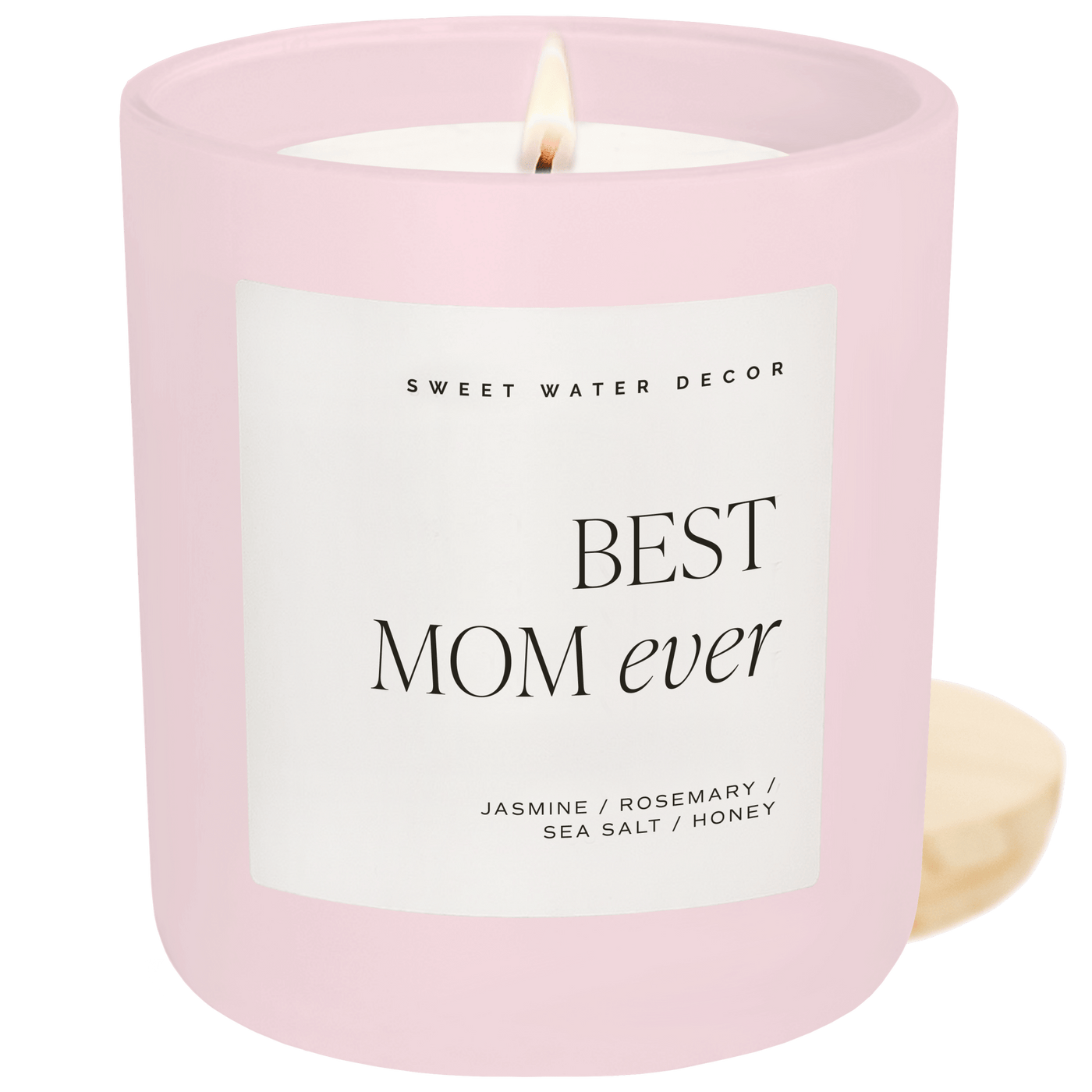 Best Mom Ever Soy Candle - Pink Matte Jar - 15 oz (Wildflowers and Salt) - Sweet Water Decor - Candles