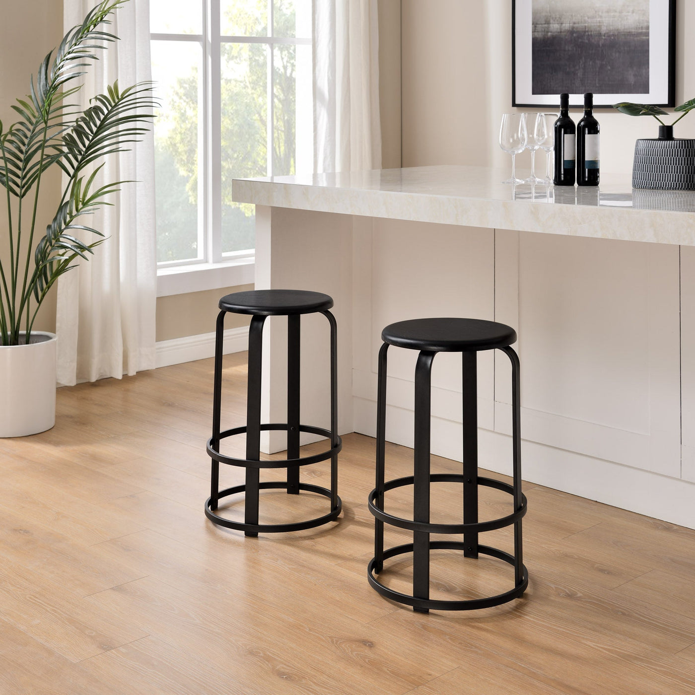 Colton 26" 2-Piece Metal and Wood Round Kitchen Bar Stool