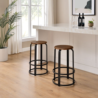 Colton 26" 2-Piece Metal and Wood Round Kitchen Bar Stool