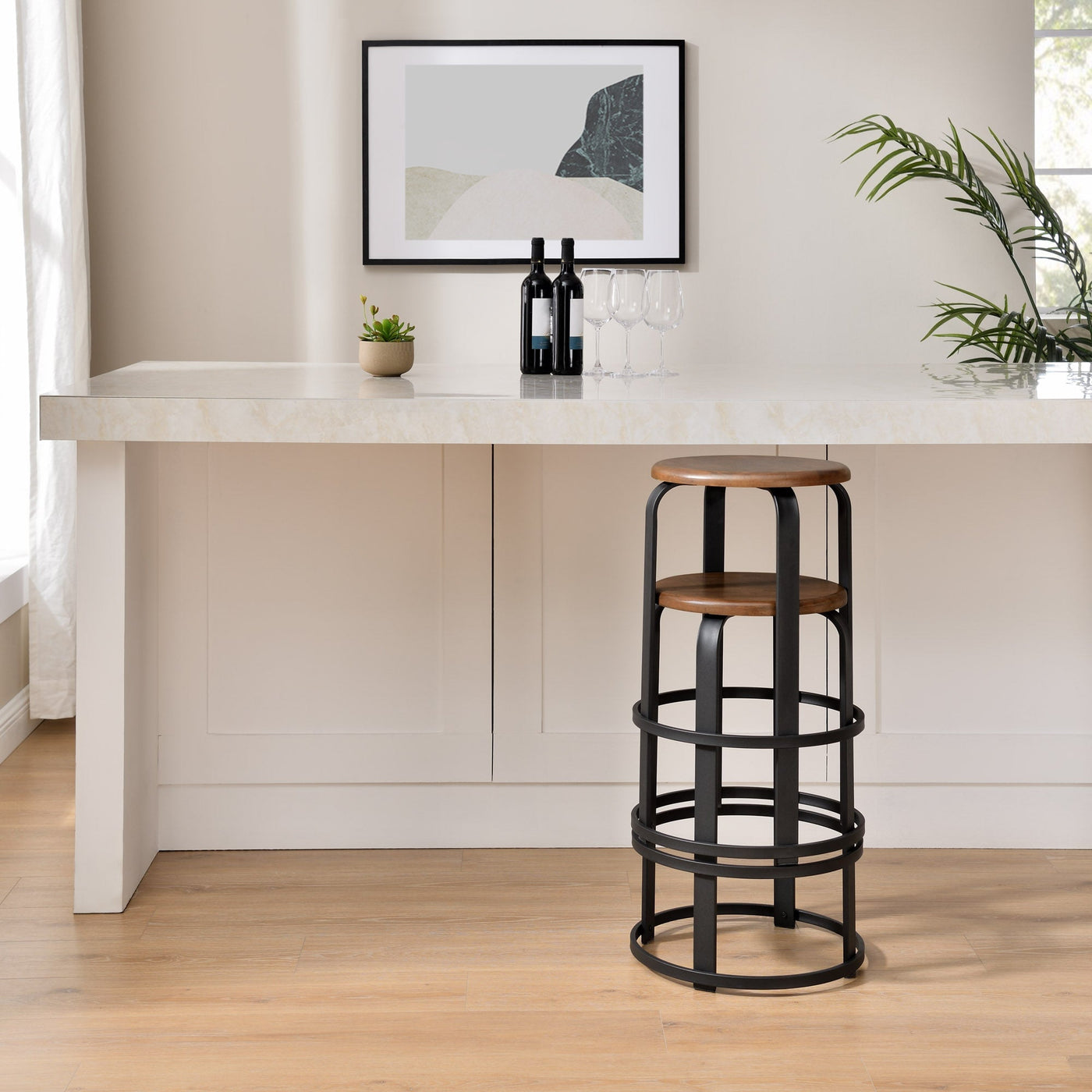 Colton 26" 2-Piece Metal and Wood Round Kitchen Bar Stool