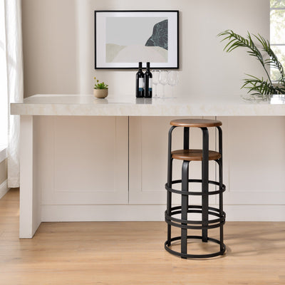 Colton 26" 2-Piece Metal and Wood Round Kitchen Bar Stool