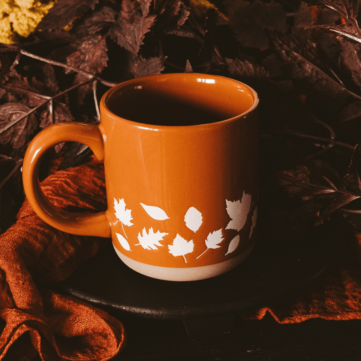 Fall Leaves 14oz. Orange Stoneware Coffee Mug - Sweet Water Decor - Coffee Mugs