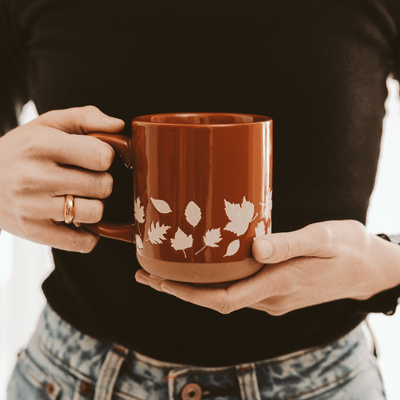 Fall Leaves 14oz. Orange Stoneware Coffee Mug - Sweet Water Decor - Coffee Mugs