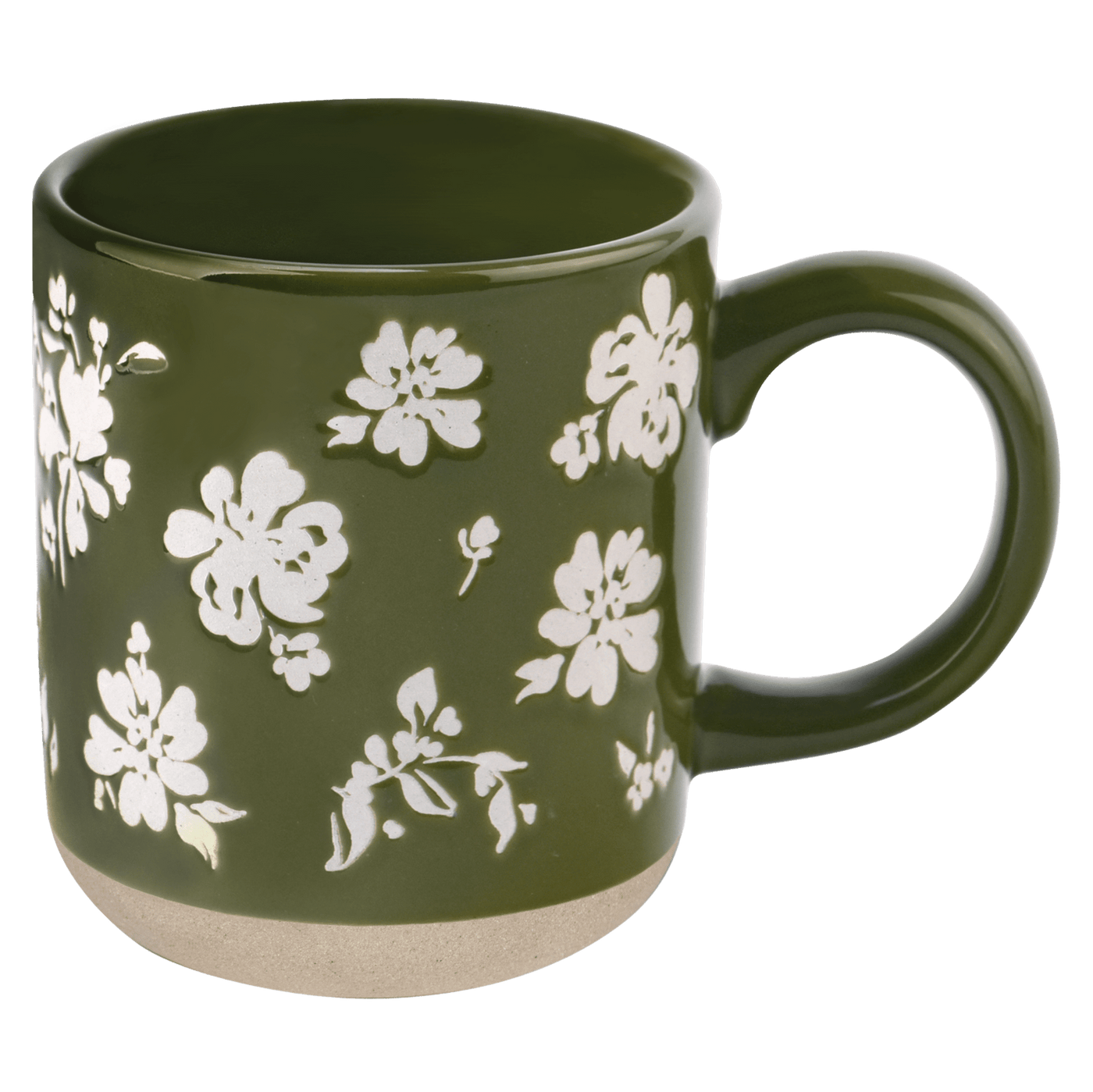 Green Floral 14oz. Stoneware Coffee Mug