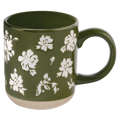 Green Floral 14oz. Stoneware Coffee Mug