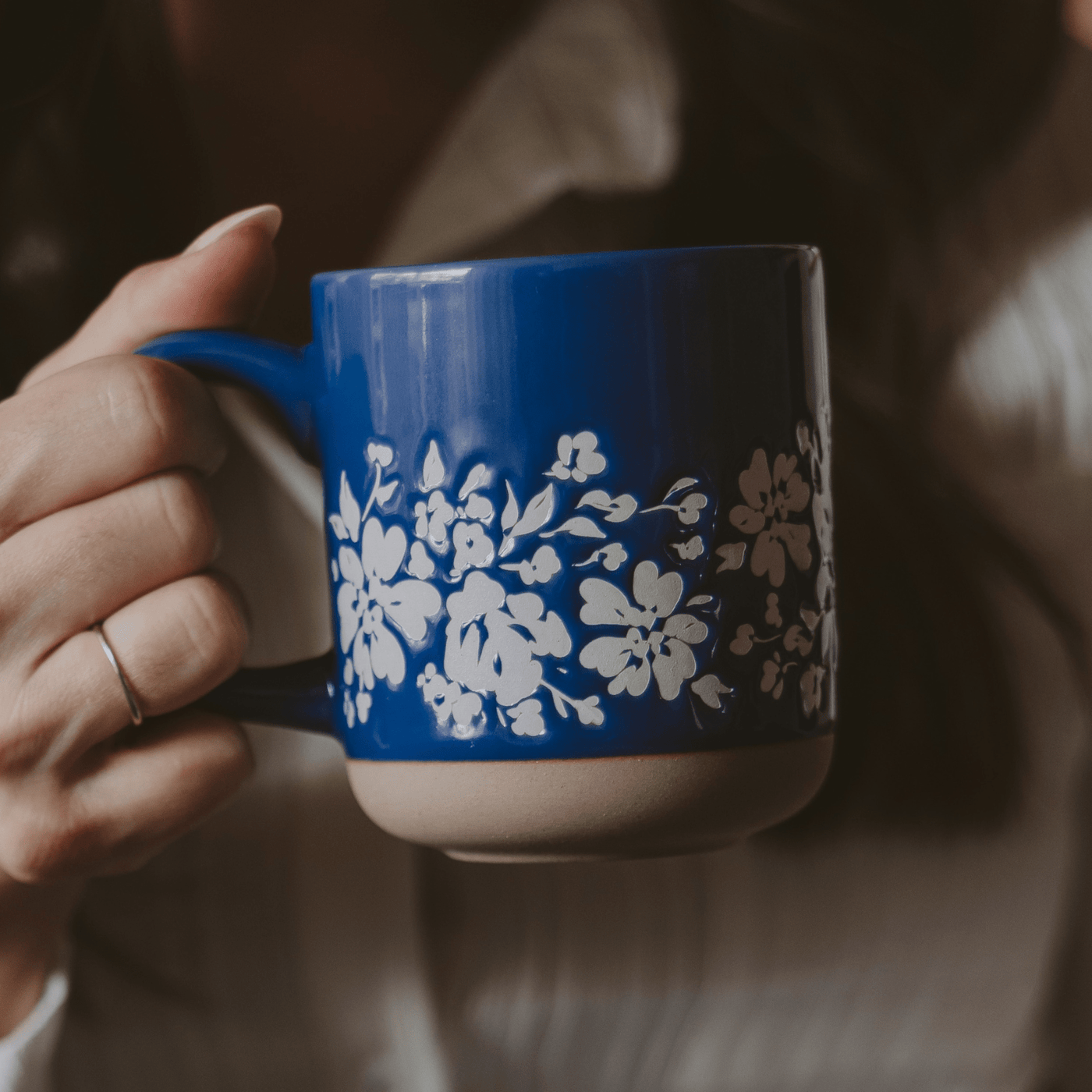 Blue Floral 14oz. Stoneware Coffee Mug - Sweet Water Decor - Coffee Mugs