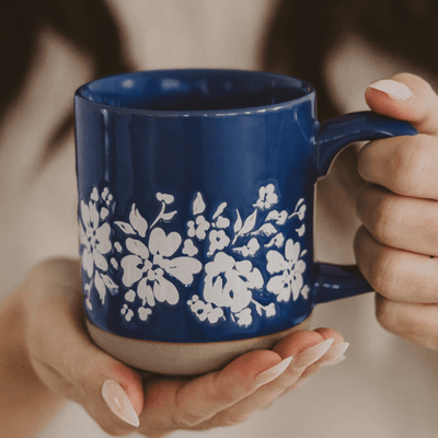 Blue Floral 14oz. Stoneware Coffee Mug - Sweet Water Decor - Coffee Mugs