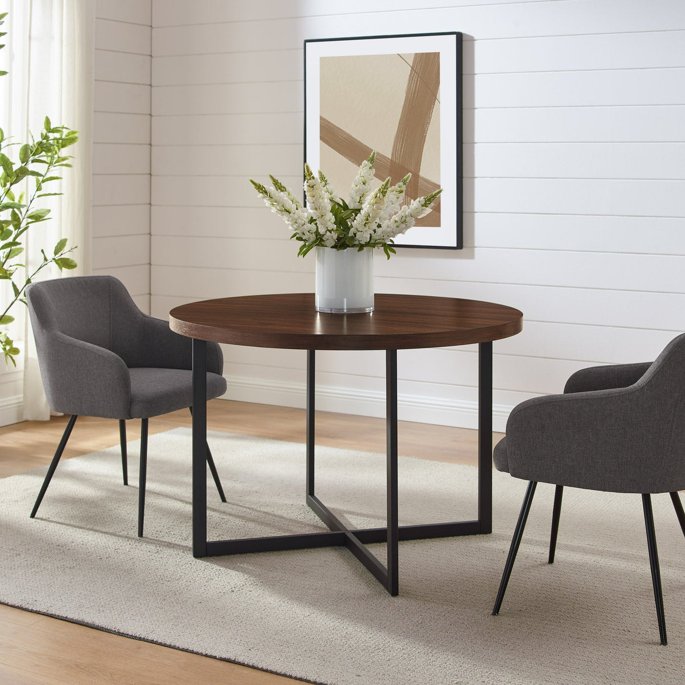 Connor 42" Metal and Wood Modern Round Dining Table