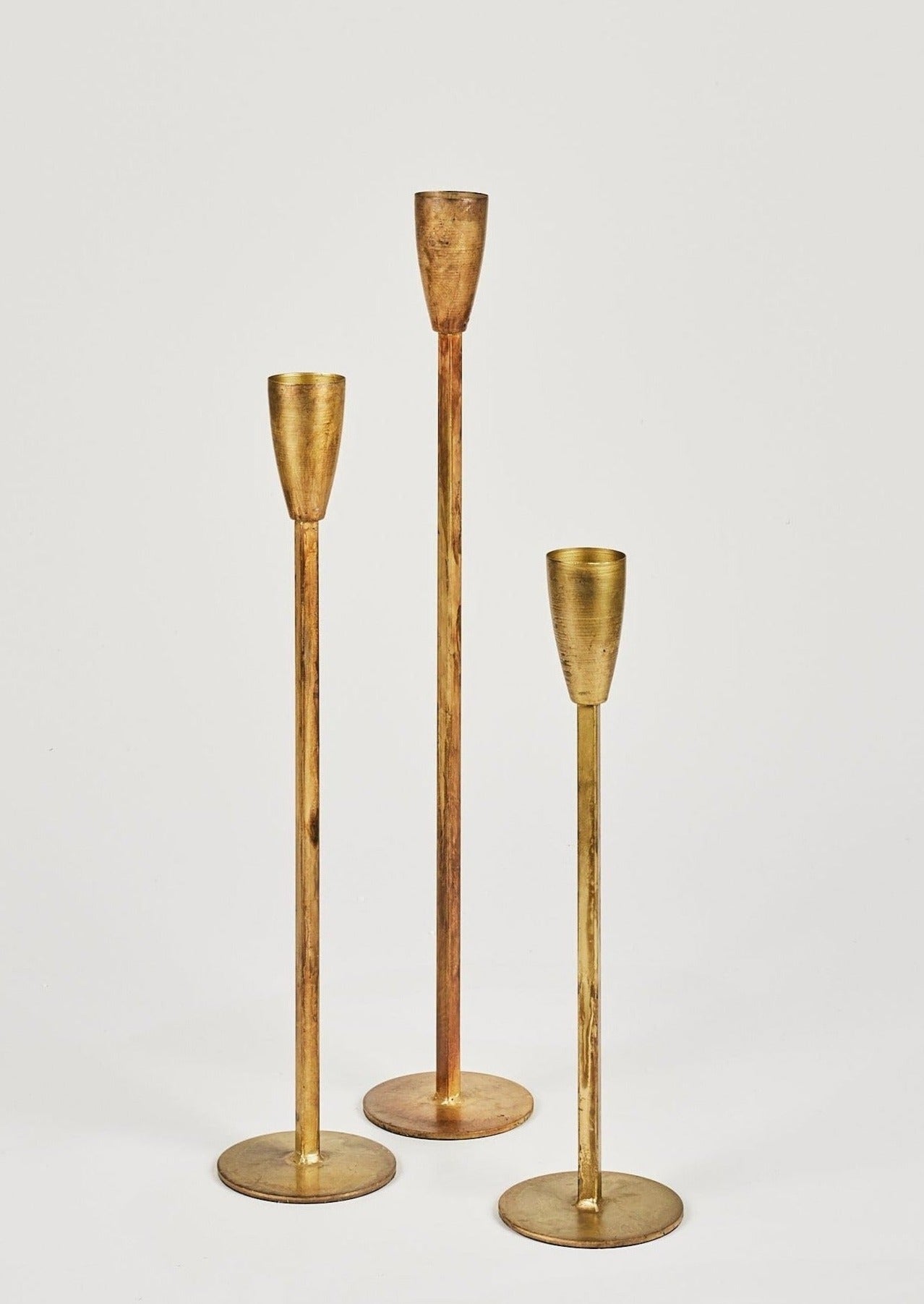 Set of 3 Antique Gold Taper Candle Holders - 15.75 - 23.75" - Sweet Water Decor - Candle holder