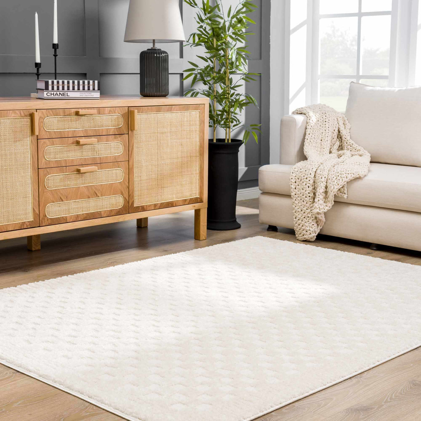 Leryn Ivory Checkered Area Rug - Sweet Water Decor - Rugs