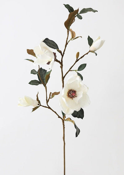 Cream Magnolia Fake Flower Branch - 35" - Sweet Water Decor - Faux Plant