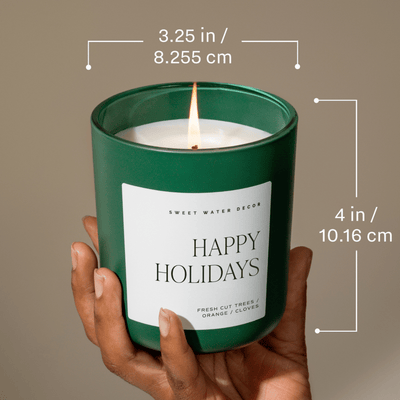 Happy Holidays Soy Candle - Green Matte Jar - 15 oz - Sweet Water Decor - Candles