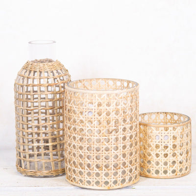 Cane Webbing and Glass Votive Tall - Sweet Water Decor - vase