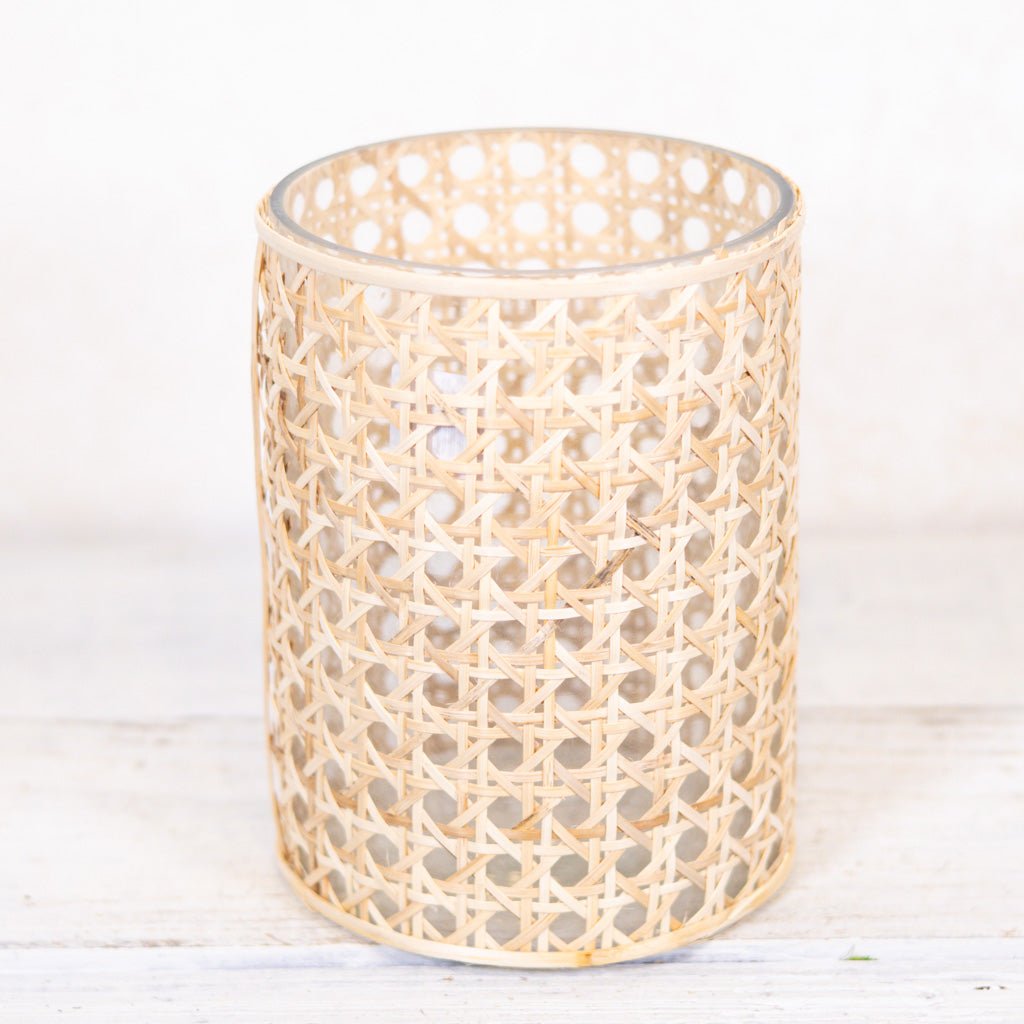 Cane Webbing and Glass Votive Tall - Sweet Water Decor - vase