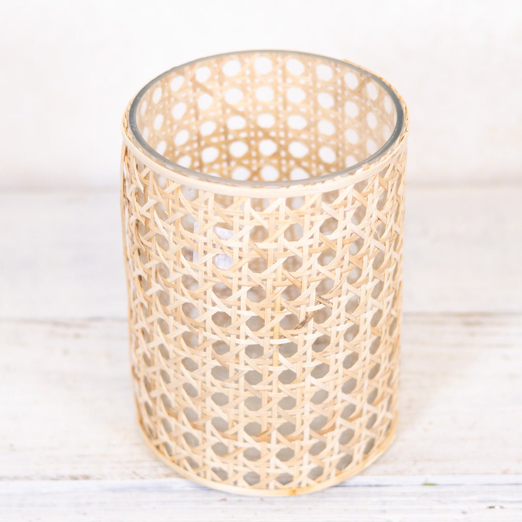 Cane Webbing and Glass Votive Tall - Sweet Water Decor - vase