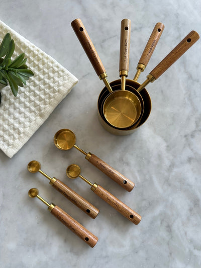 Acacia Wood and Gold Measuring Cups, Set of 8 - Sweet Water Decor - Measuring Cups