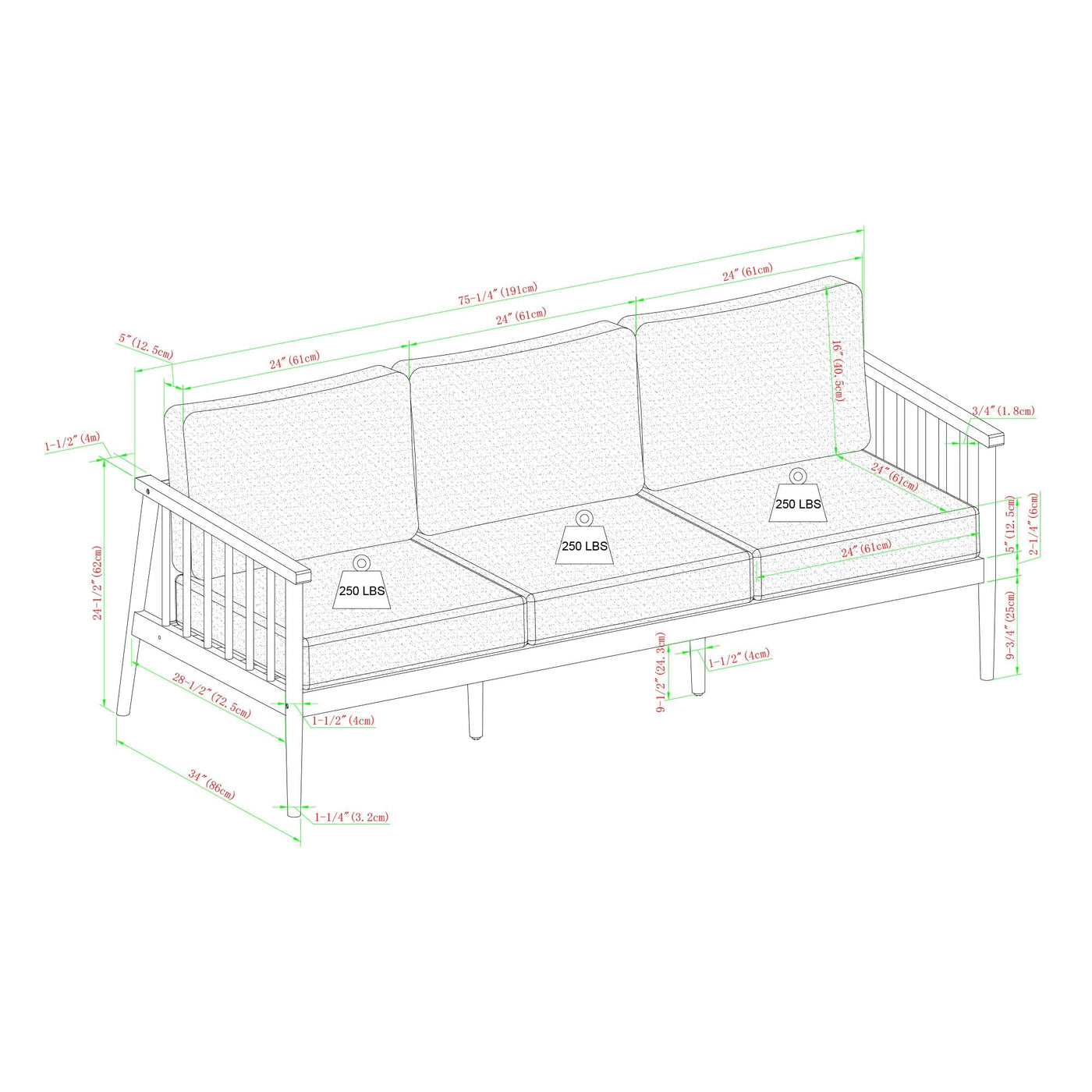 Circa Modern Solid Wood Spindle Patio Sofa