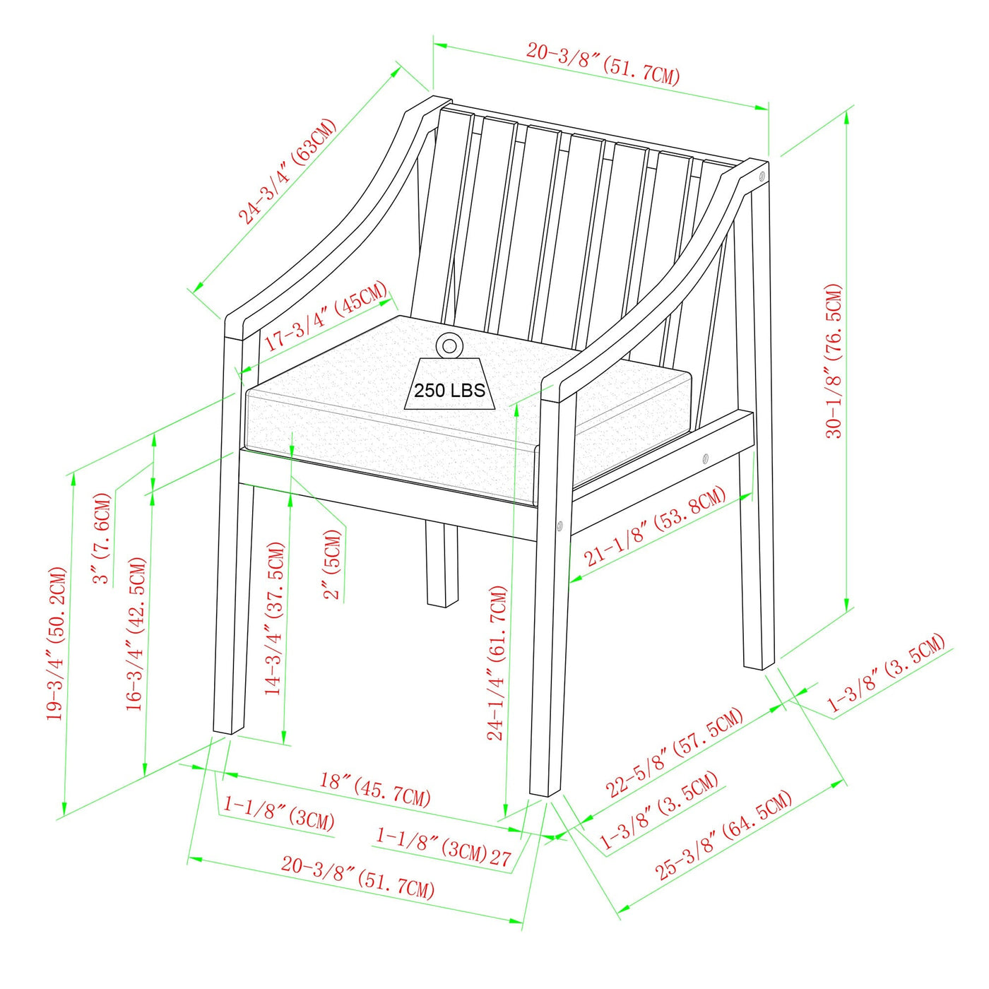 Cologne 2-Piece Modern Solid Wood Outdoor Dining Chair Set