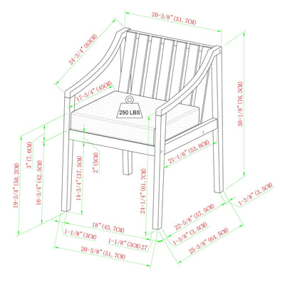 Cologne 2-Piece Modern Solid Wood Outdoor Dining Chair Set