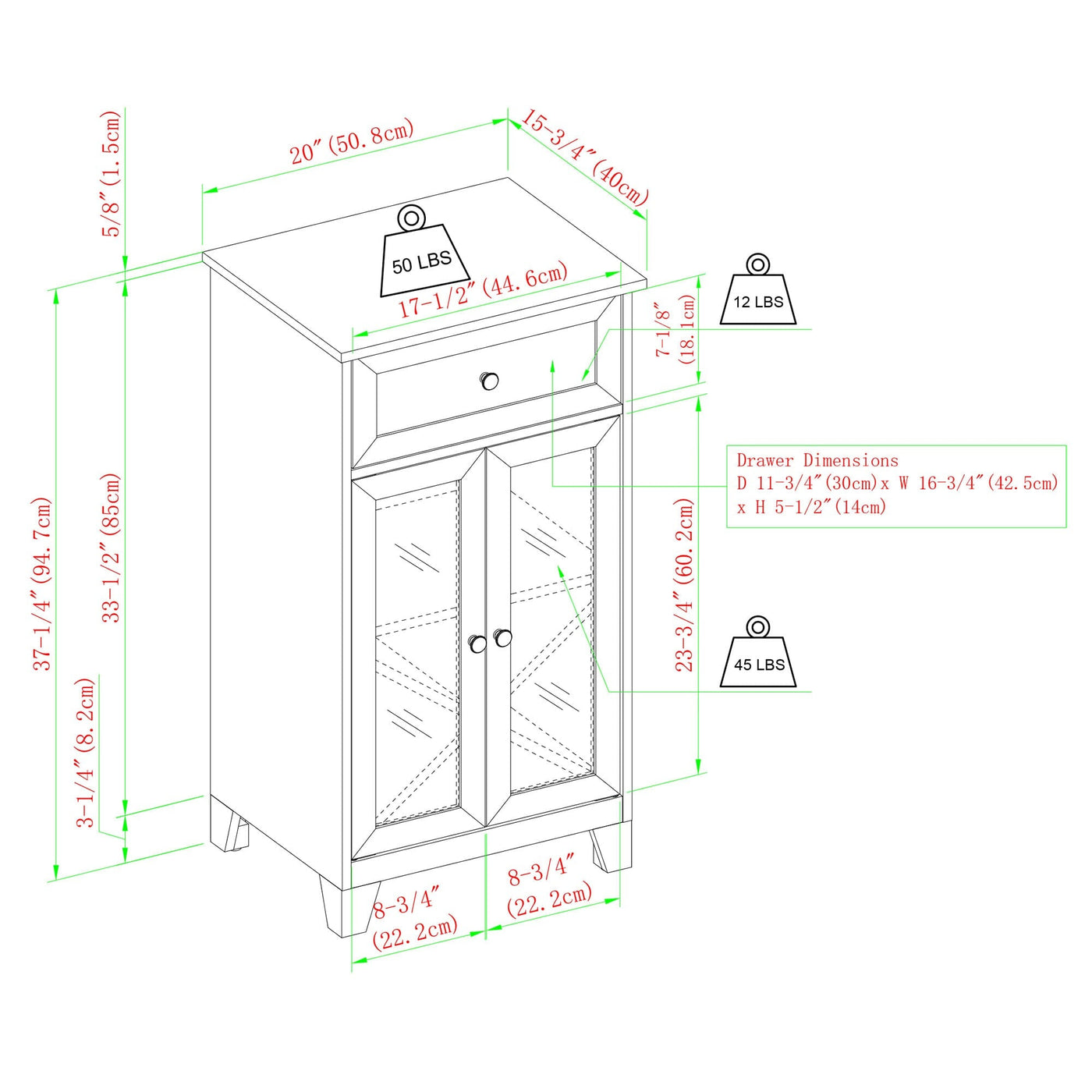 20" One-Drawer Two-Door Bar Storage