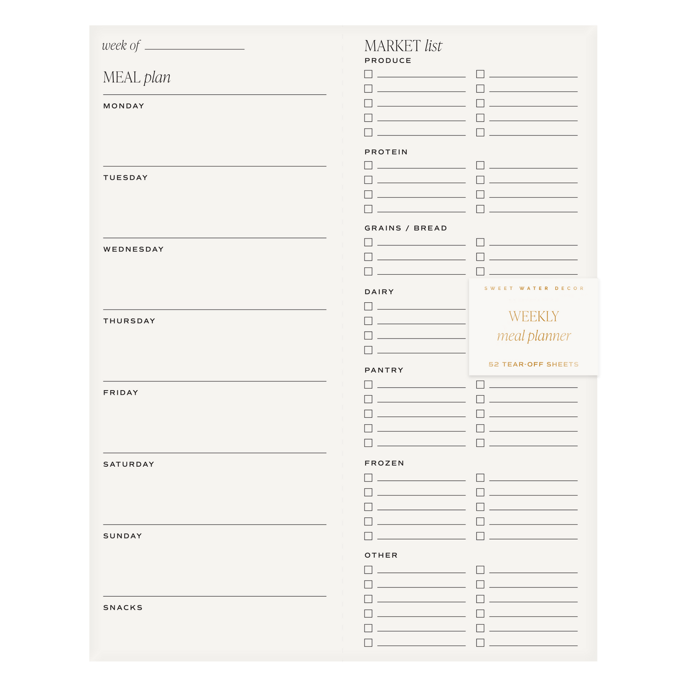 Weekly Meal Planner Notepad