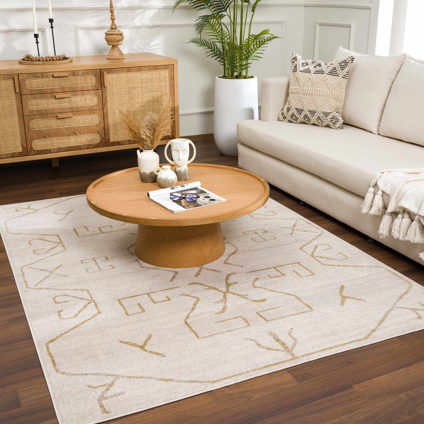 Azzan Cream & Gold Area Rug - Sweet Water Decor - Rugs