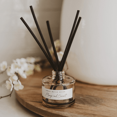 Mango and Coconut Tinted Glass Jar Reed Diffuser - Sweet Water Decor - Reed Diffusers