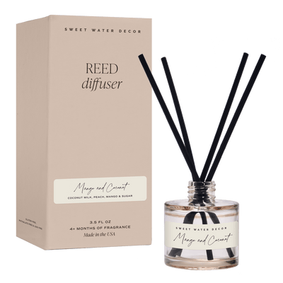 Mango and Coconut Tinted Glass Jar Reed Diffuser - Sweet Water Decor - Reed Diffusers