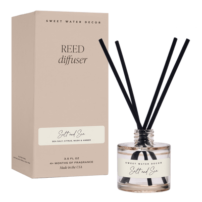 Salt and Sea Tinted Glass Jar Reed Diffuser - Sweet Water Decor - Reed Diffusers