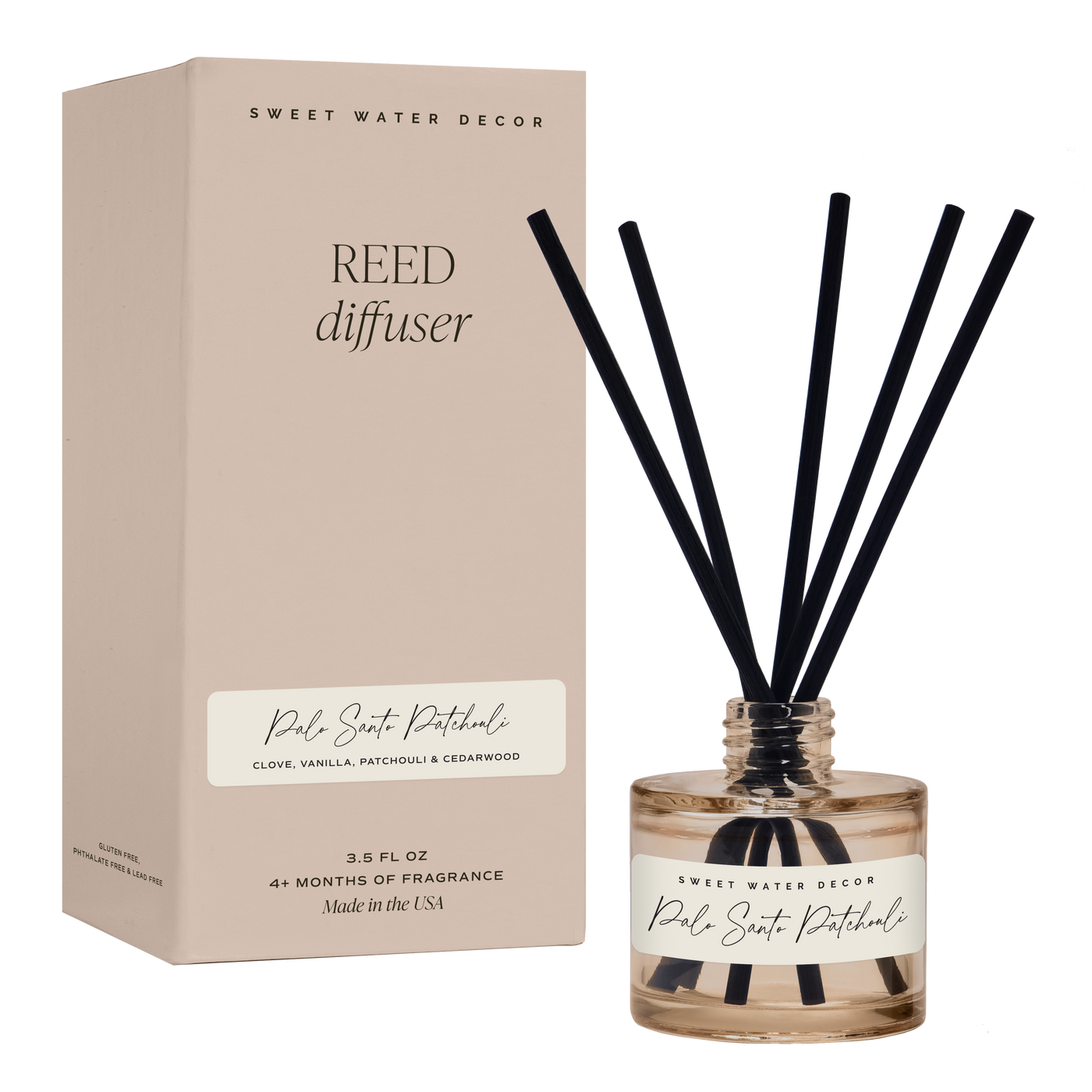 Palo Santo Patchouli Tinted Glass Jar Reed Diffuser - Sweet Water Decor - Reed Diffusers