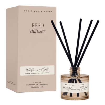 Wildflowers and Salt Tinted Glass Jar Reed Diffuser - Sweet Water Decor - Reed Diffusers