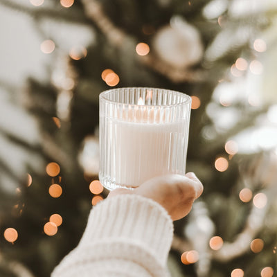 Christmas Fluted Soy Candle - Ribbed Glass Jar - 11 oz - Sweet Water Decor - Candles