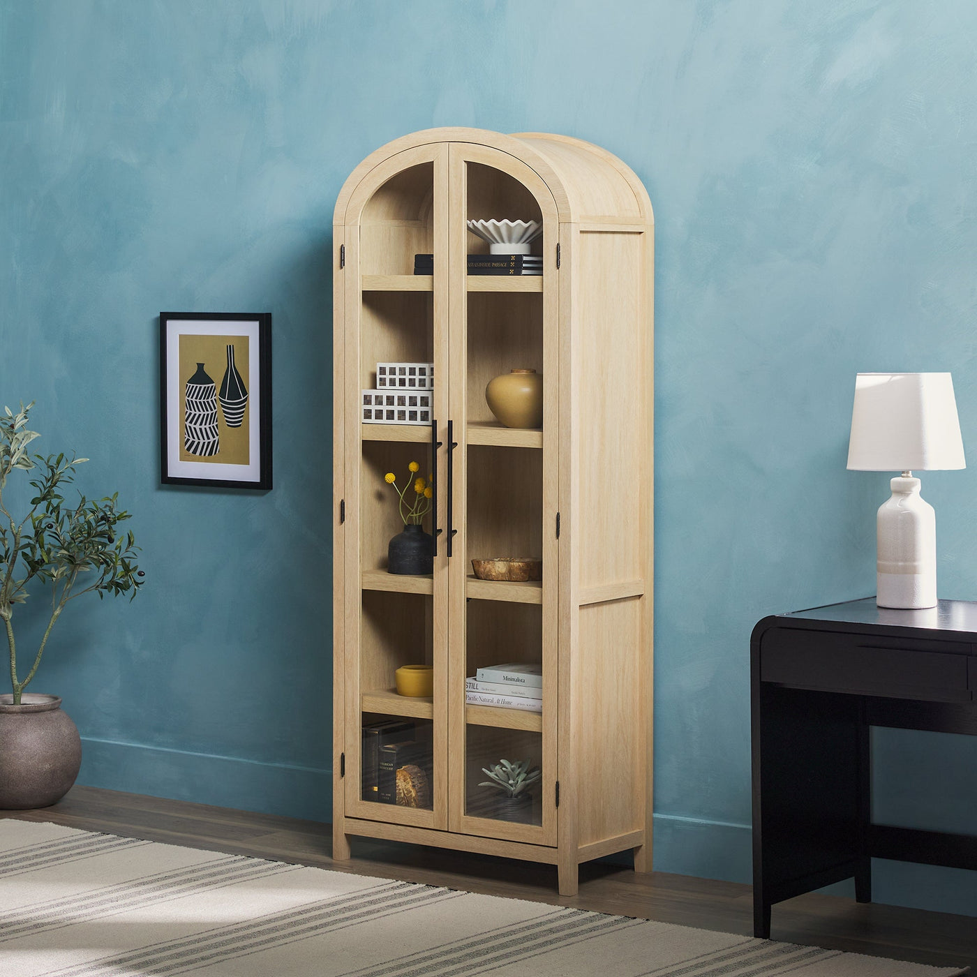 Chantelle Modern Arched Bookshelf with Glass Doors - Sweet Water Decor - bookshelves