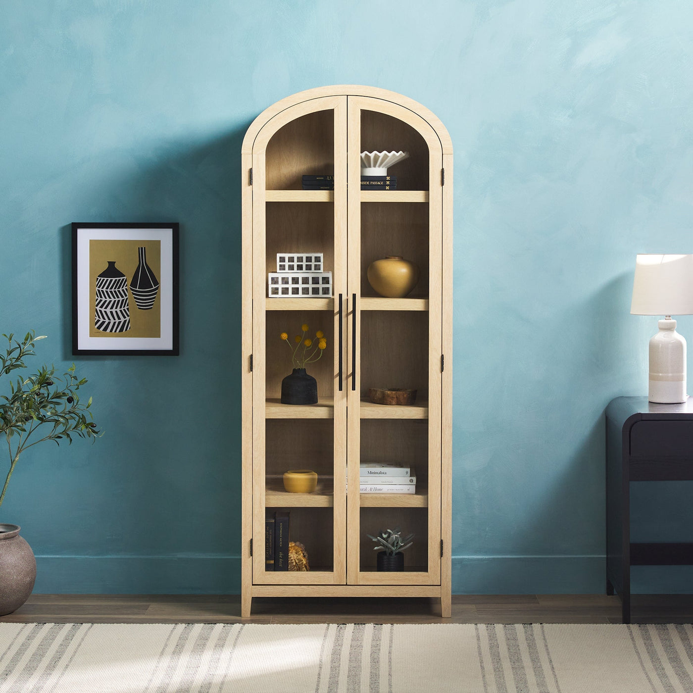 Chantelle Modern Arched Bookshelf with Glass Doors - Sweet Water Decor - bookshelves