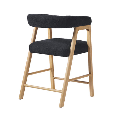 Ezra Modern Single Counter Stool with Curved Back and Boucle Upholstery