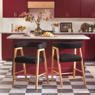 Ezra Modern Single Counter Stool with Curved Back and Boucle Upholstery