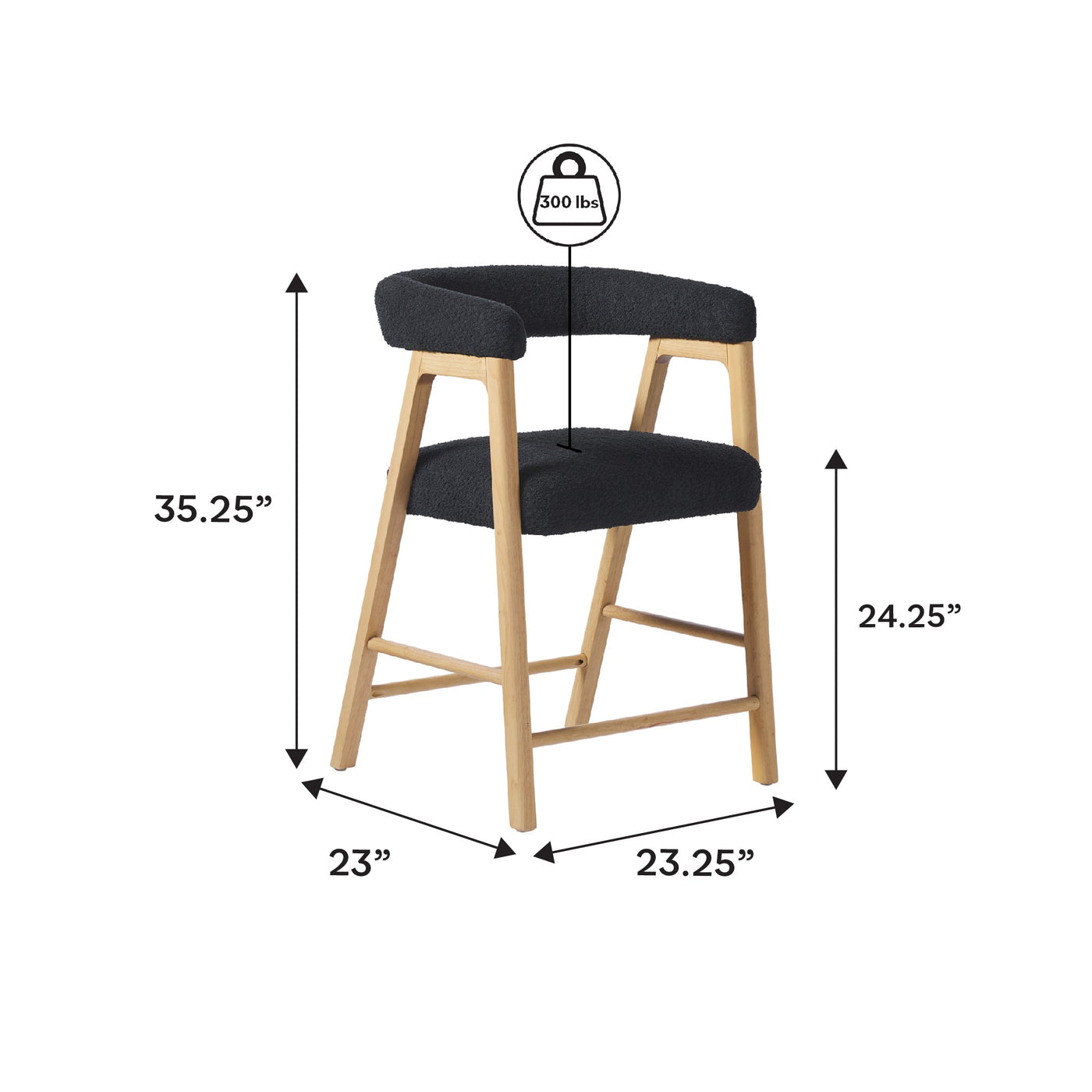 Ezra Modern Single Counter Stool with Curved Back and Boucle Upholstery