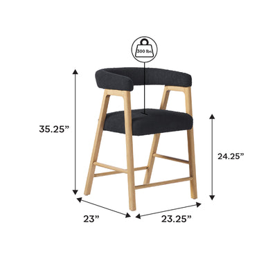 Ezra Modern Single Counter Stool with Curved Back and Boucle Upholstery