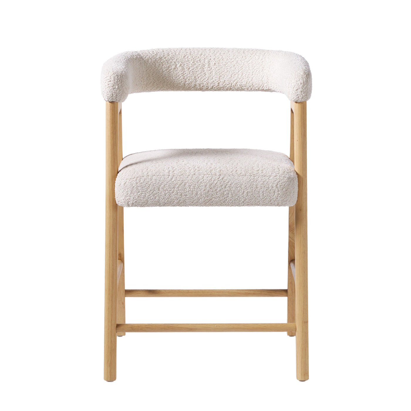 Ezra Modern Single Counter Stool with Curved Back and Boucle Upholstery