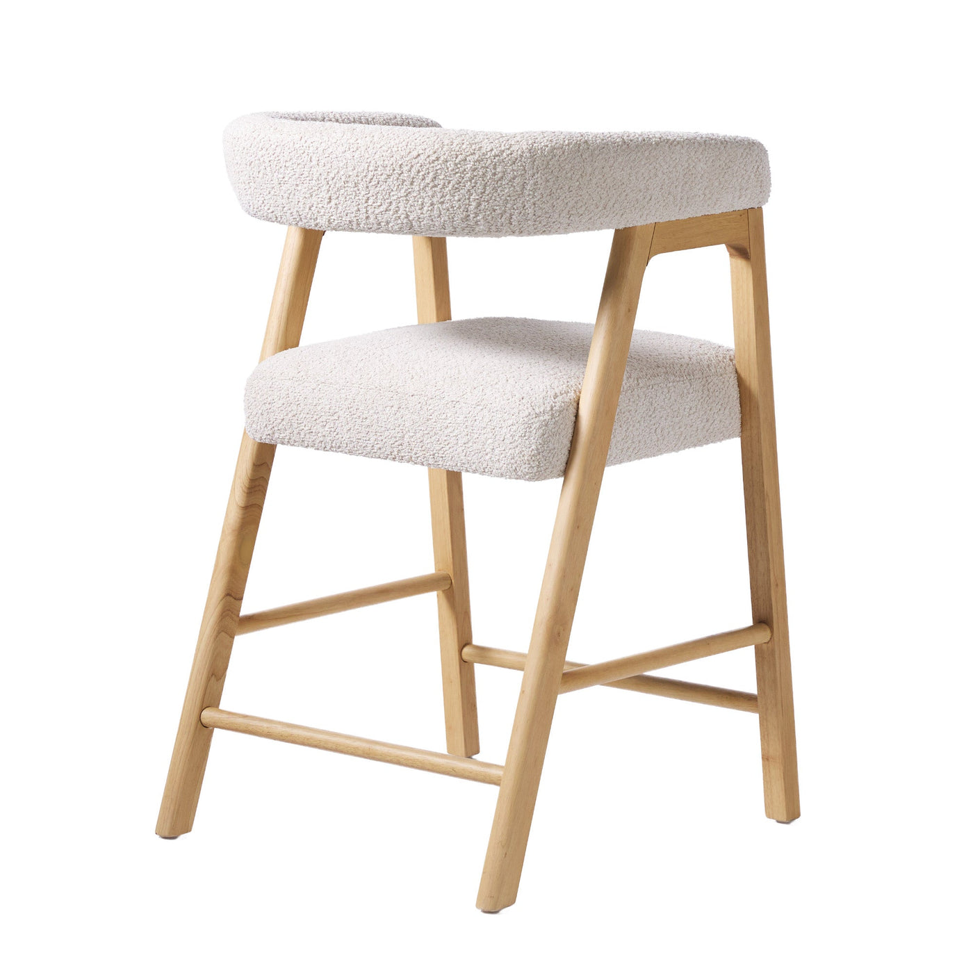 Ezra Modern Single Counter Stool with Curved Back and Boucle Upholstery