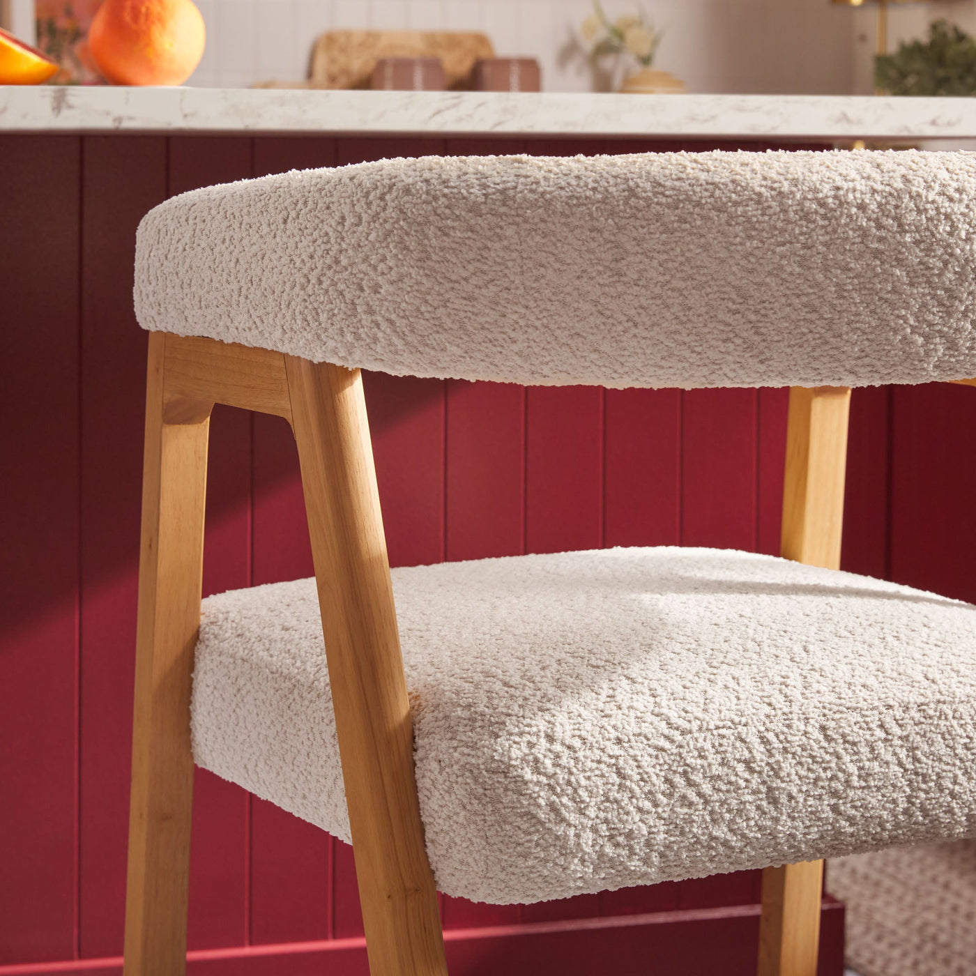 Ezra Modern Single Counter Stool with Curved Back and Boucle Upholstery